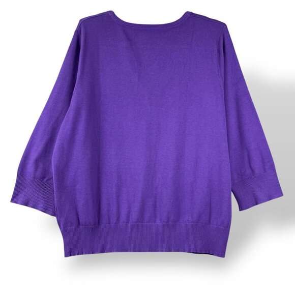 Vintage Cardigan Sz 2X Purple V-Neck 3/4 Sleeve Rhinestone Button Front Sweater - Picture 7 of 9